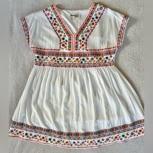 Savanna Jane Embroidered Boho Mini Dress White Floral Tunic Festival Small